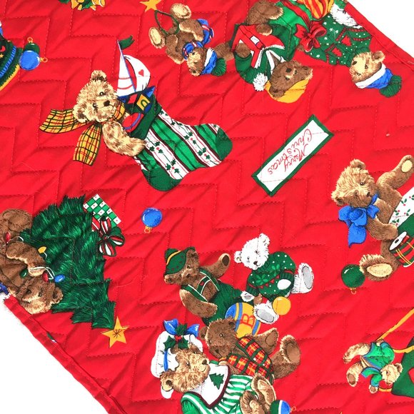Table Runner Christmas Quilted Teddy Bear Toys  Mervyn's Vintage EUC - Picture 7 of 11